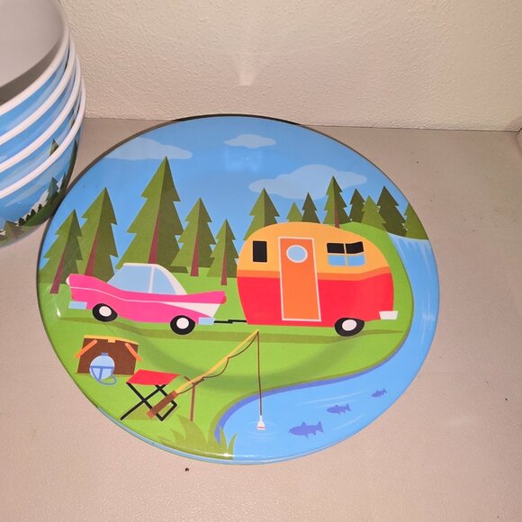 Melamine Dinnerware Set for 4. 12Pcs Camping Dishes Set RV Easy Stackable Picnic - Picture 3 of 4